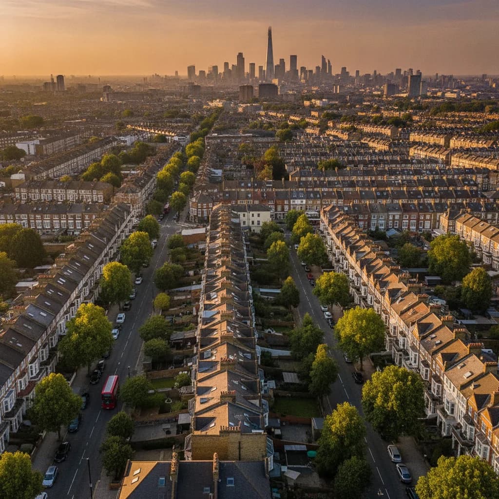 Aerial view of London neighbourhood coverage