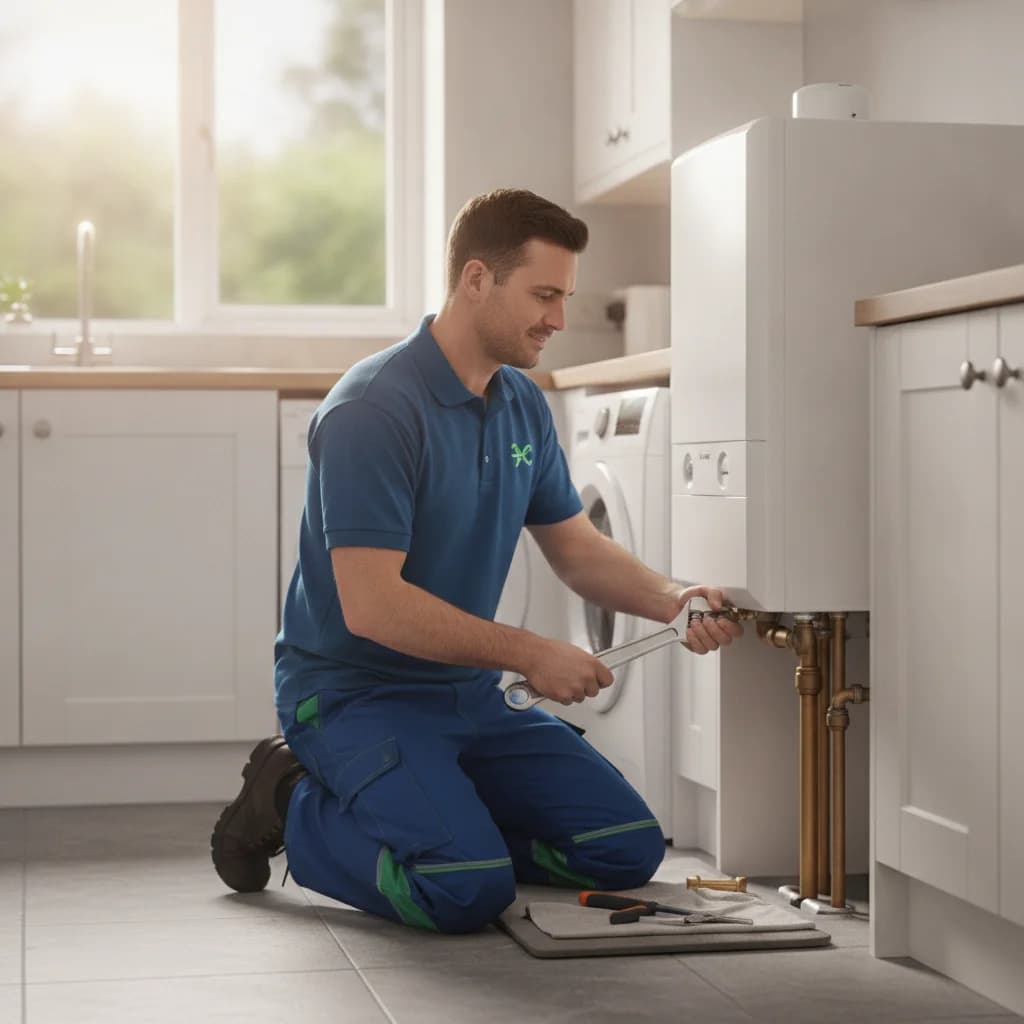 Illustrative plumbing installation engineer at work